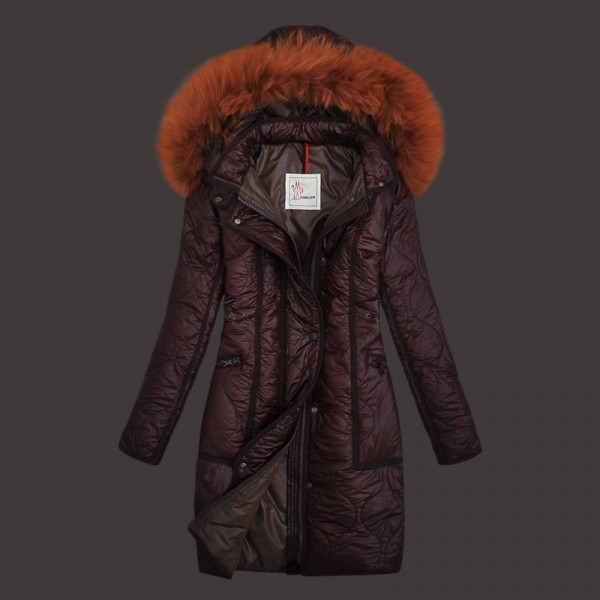 Moncler Donna lunghe e calde Giù cappotto colore rosso violaceo uscita M1112